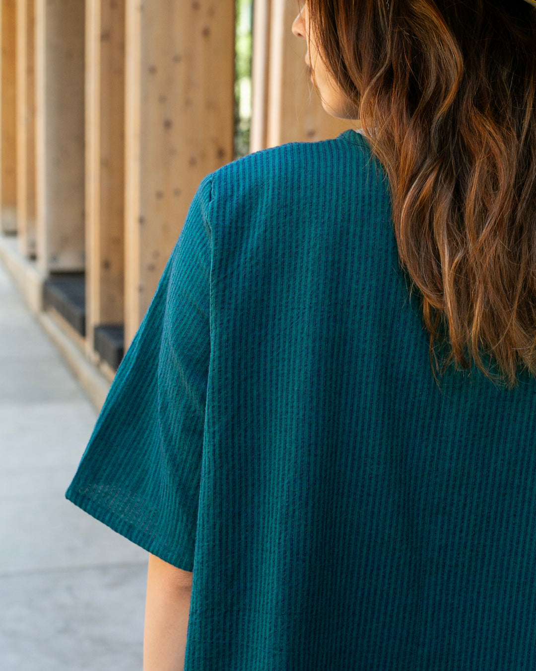 ToK Long Dress, Oversized, Teal with Indigo Shima