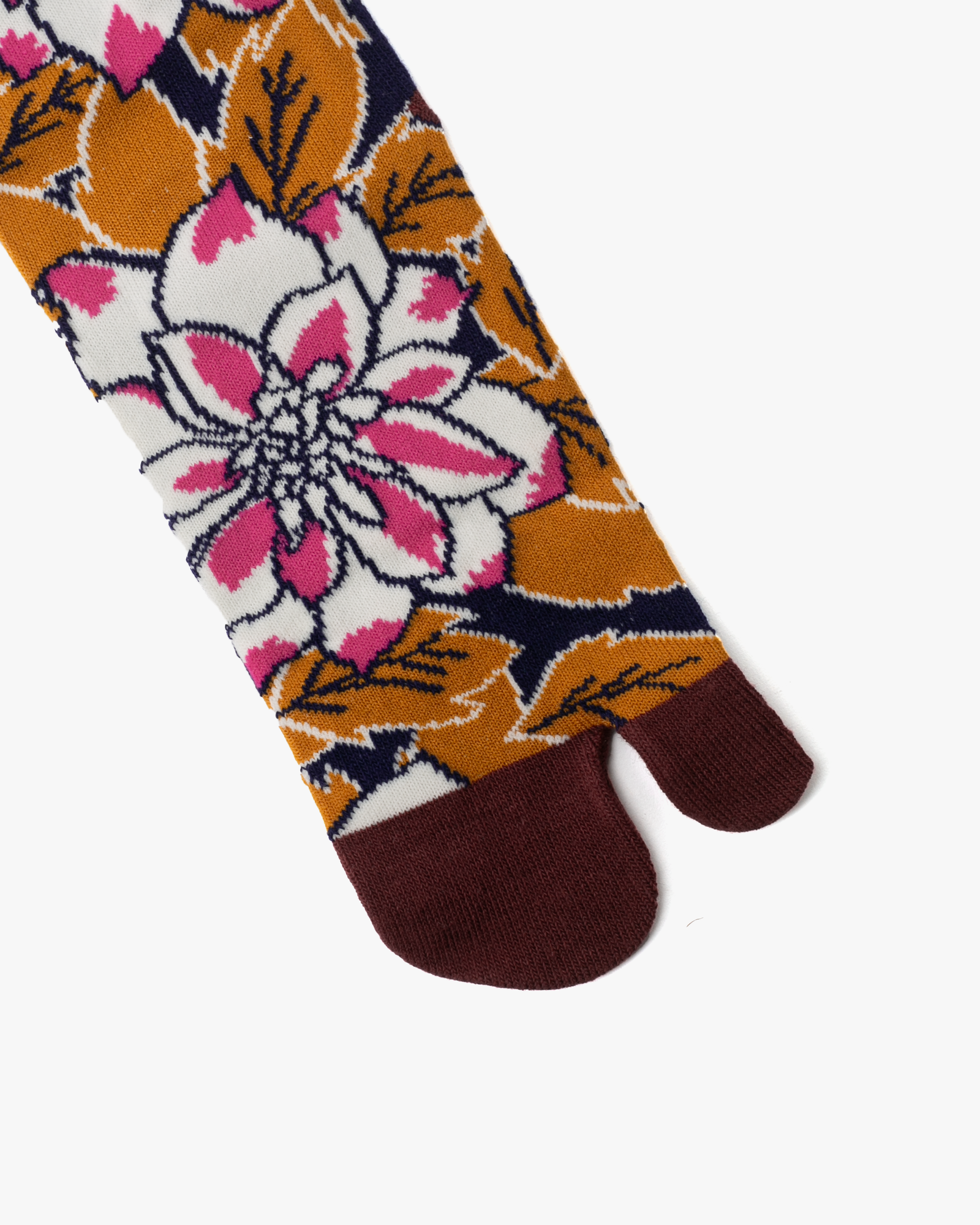 Wa Modern, Tabi Socks, Crew, Mustard Leaves and White with Pink Chrysanthemum