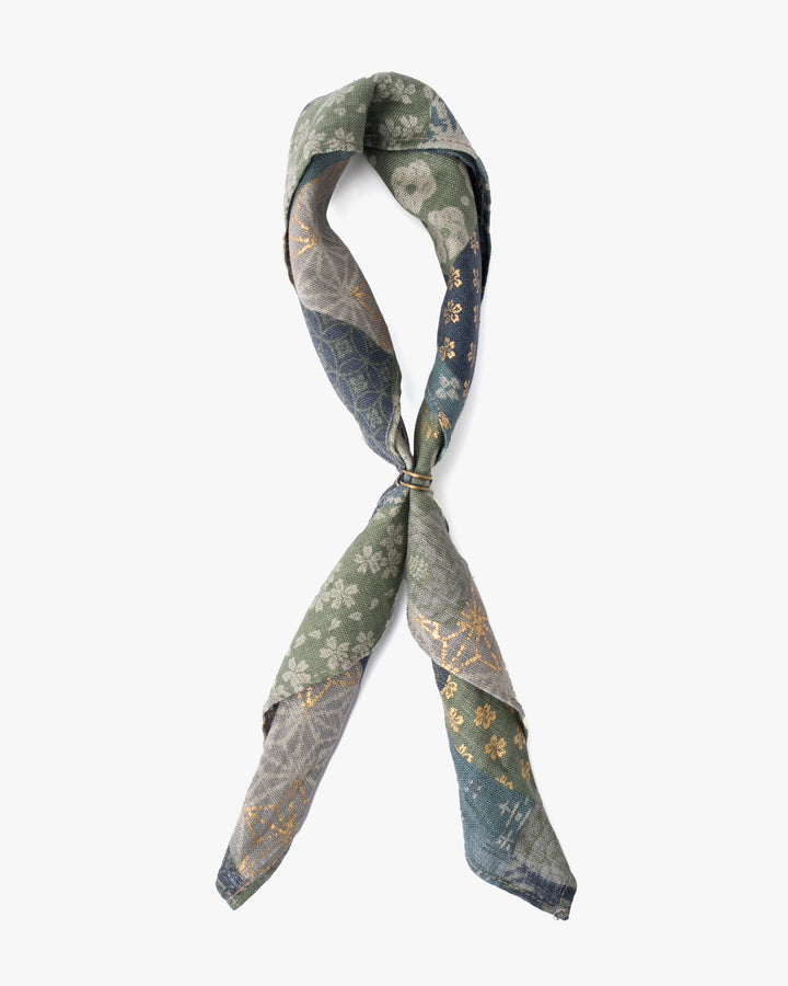 Kiriko Original Bandana, Classic, Patchwork Style, Sage and Gold