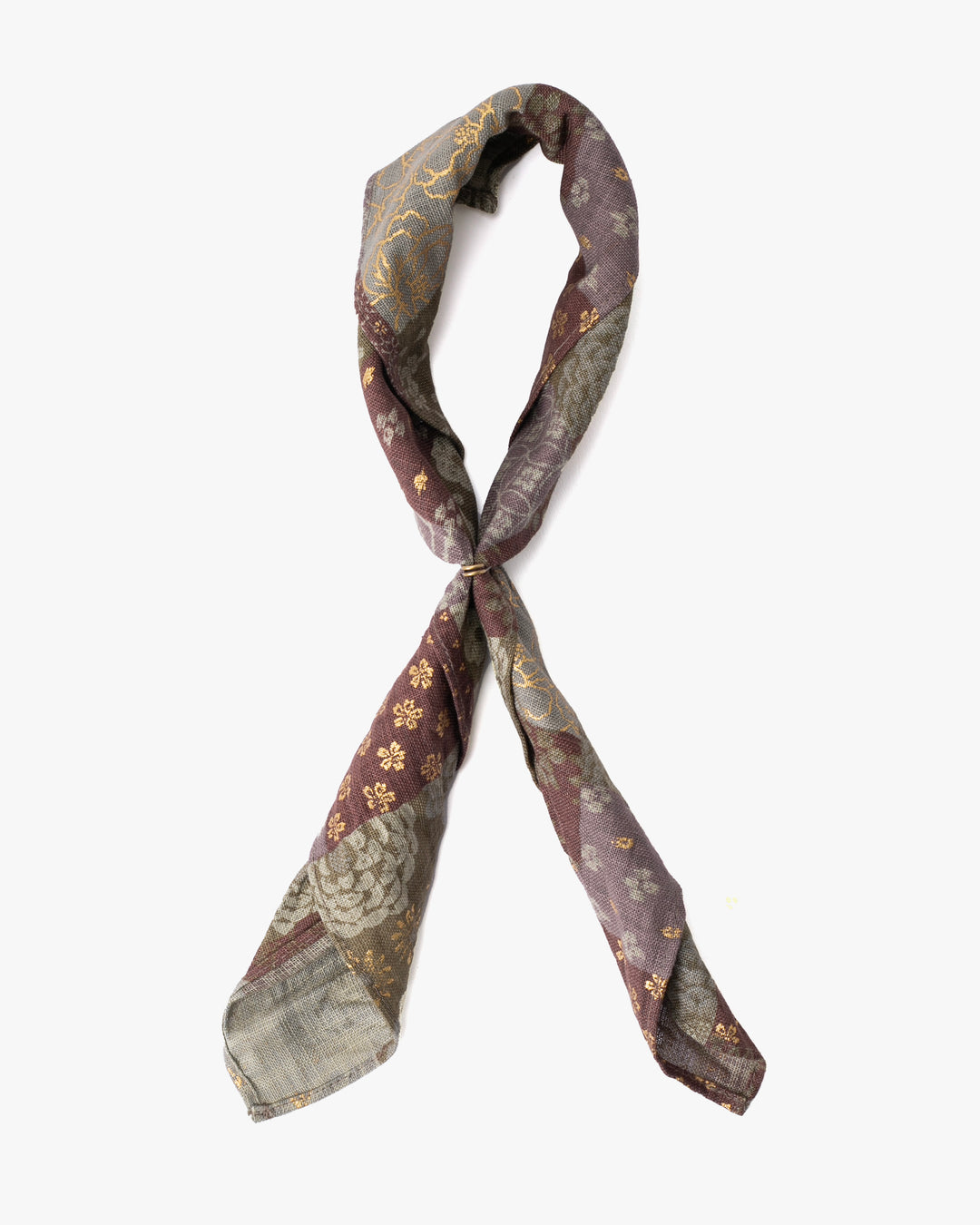 Kiriko Original Bandana, Classic, Patchwork Style, Azuki and Gold