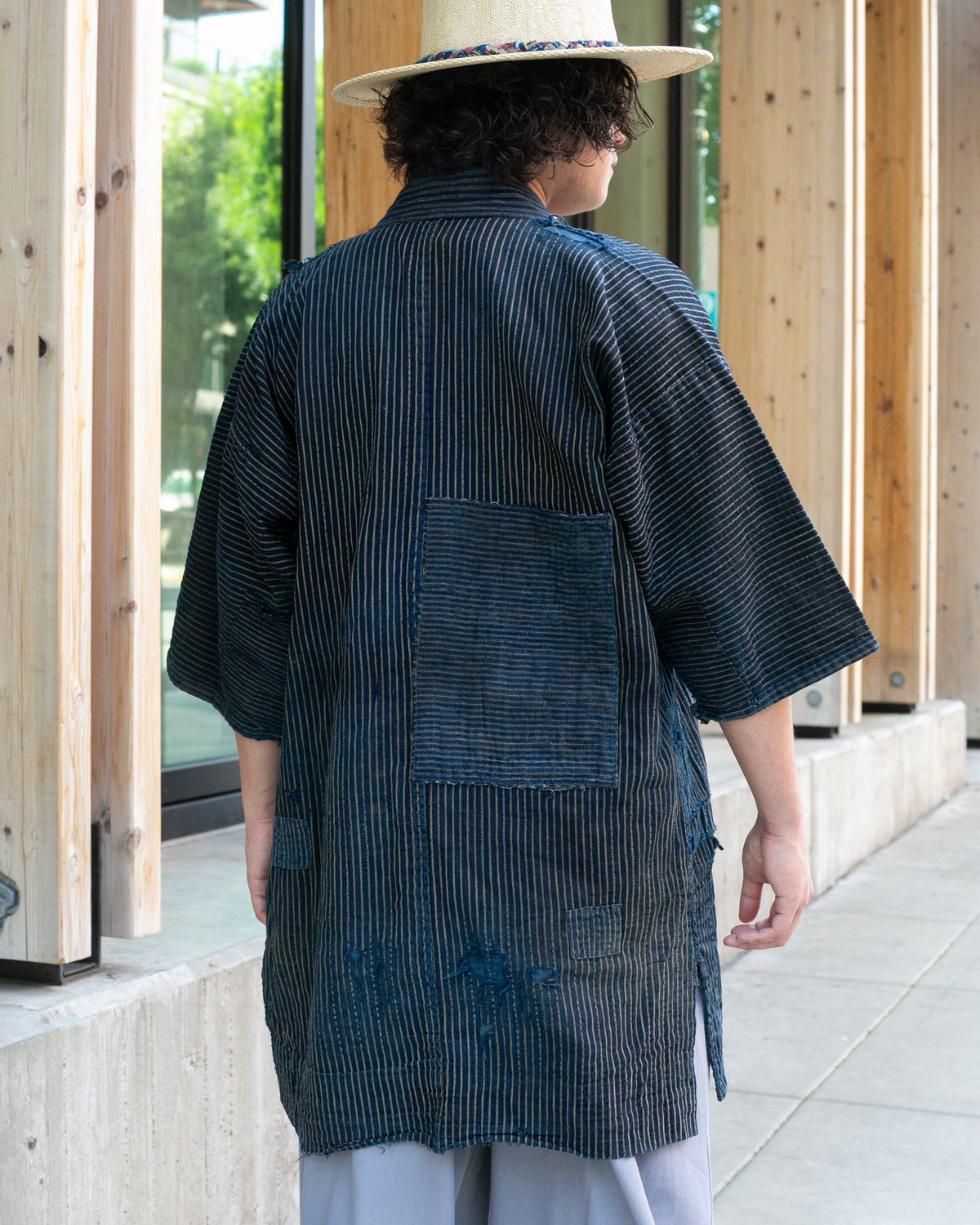 Vintage Noragi Jacket, Patched, Indigo with Stripes