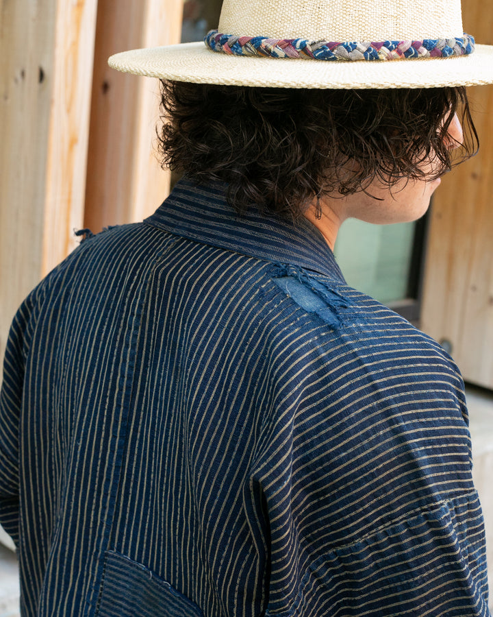 Vintage Noragi Jacket, Patched, Indigo with Stripes