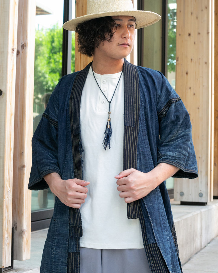 Vintage Noragi Jacket, Patched, Indigo with Stripes
