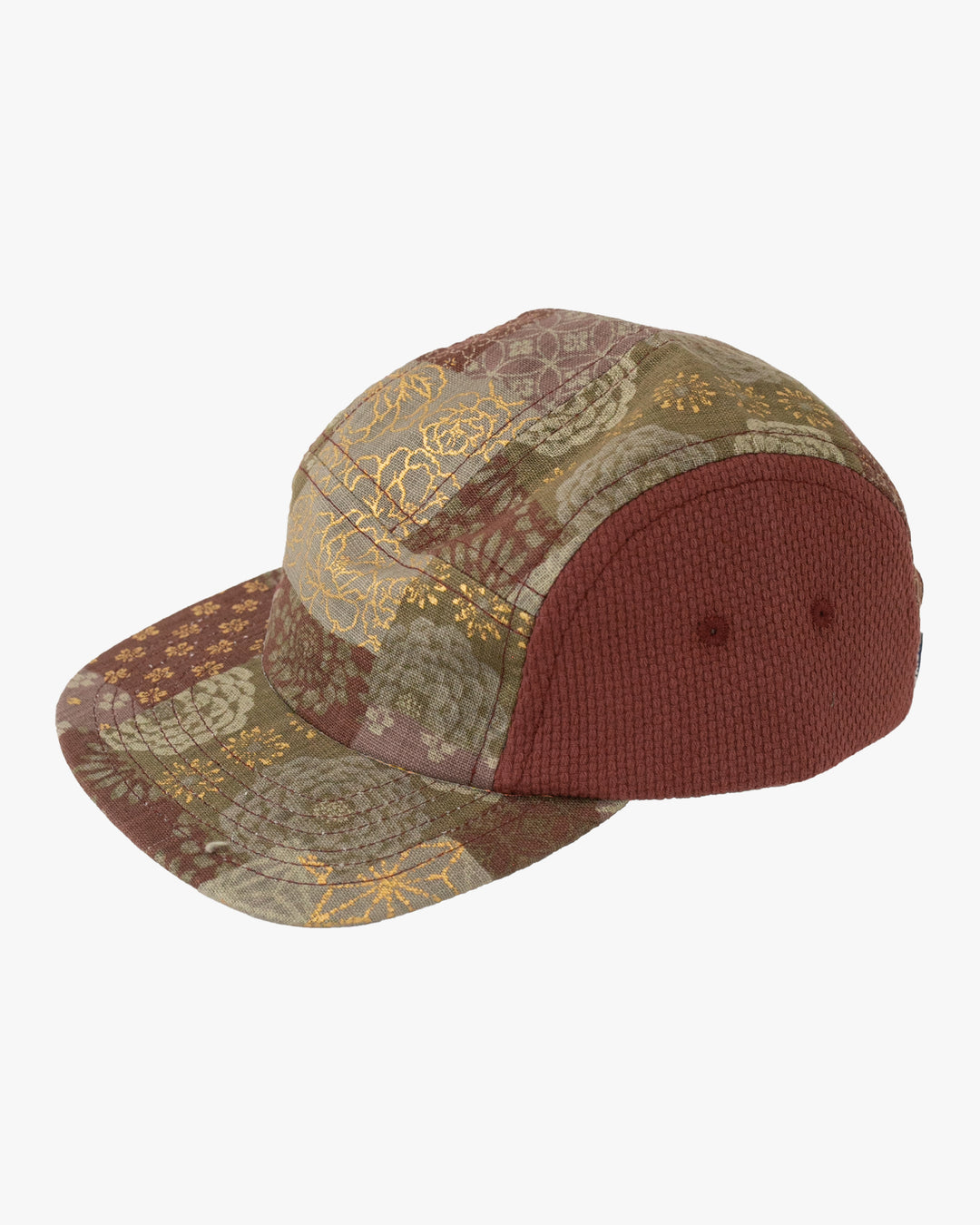 Kiriko Original Cap, 5-Panel, Two Tone, Azuki and Gold Multi Patchwork Style X Sashi-Ori
