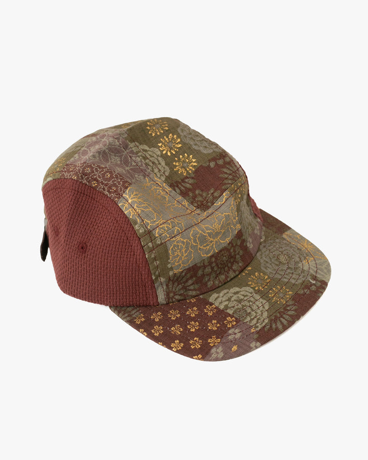 Kiriko Original Cap, 5-Panel, Two Tone, Azuki and Gold Multi Patchwork Style X Sashi-Ori