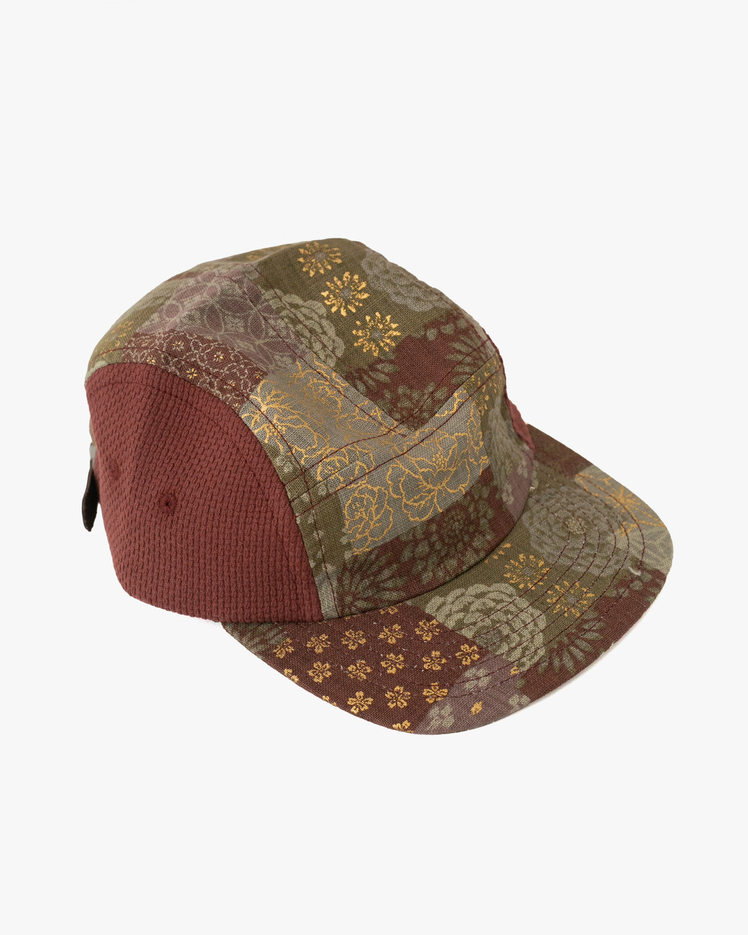 Kiriko Original Cap, 5-Panel, Two Tone, Azuki and Gold Multi Patchwork Style X Sashi-Ori