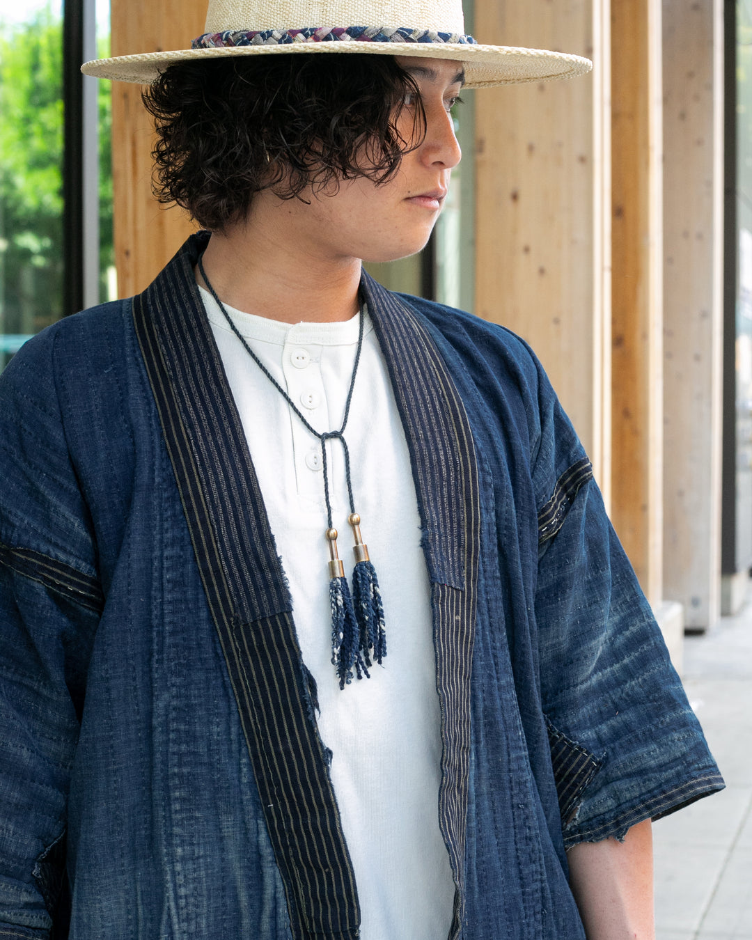 Vintage Noragi Jacket, Patched, Indigo with Stripes