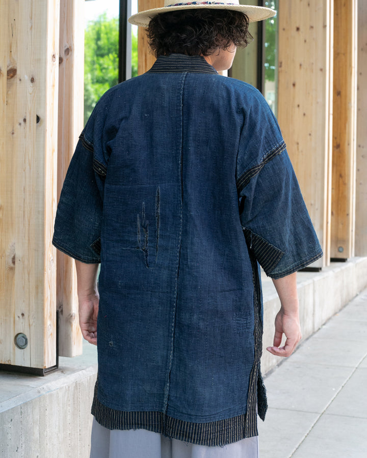 Vintage Noragi Jacket, Patched, Indigo with Stripes