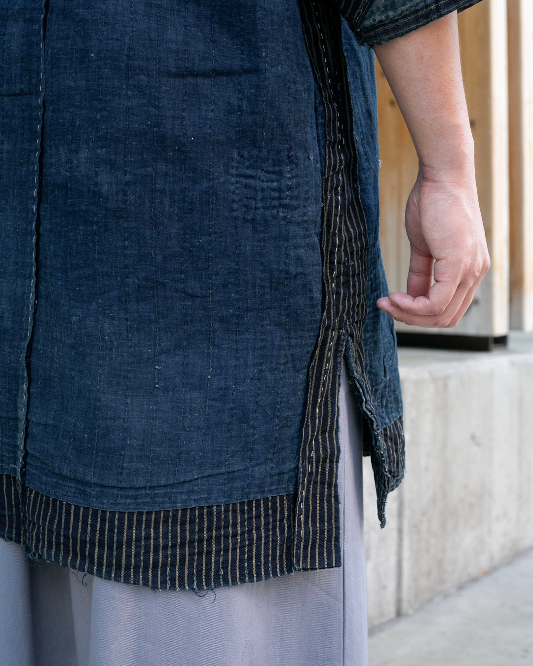 Vintage Noragi Jacket, Patched, Indigo with Stripes