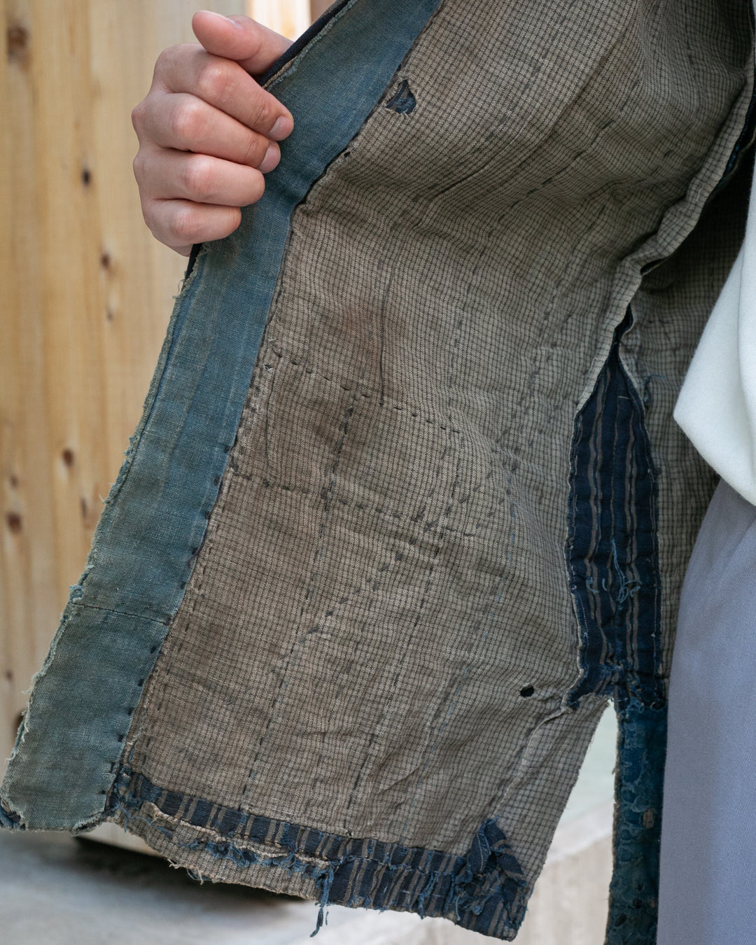Vintage Noragi Jacket, Patched, Blue, Brown, Black, and Cream