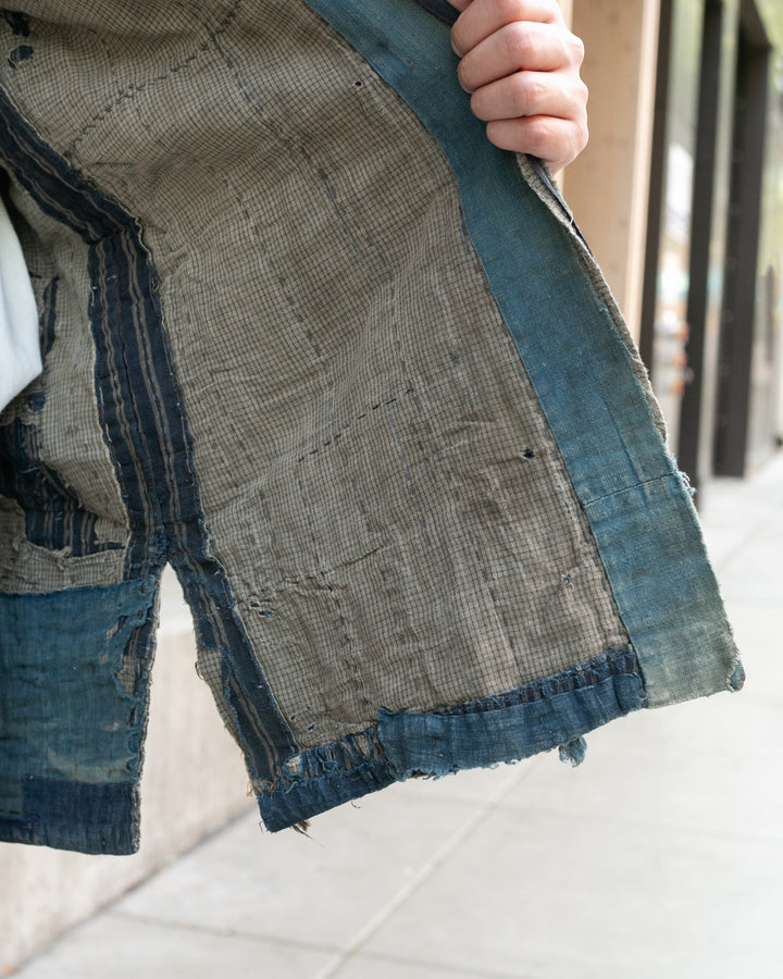 Vintage Noragi Jacket, Patched, Blue, Brown, Black, and Cream
