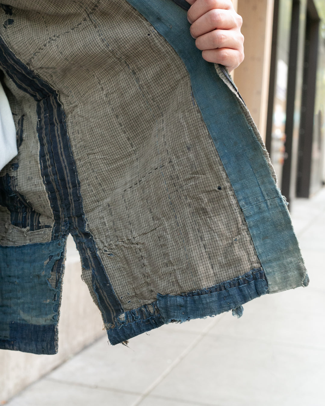 Vintage Noragi Jacket, Patched, Blue, Brown, Black, and Cream
