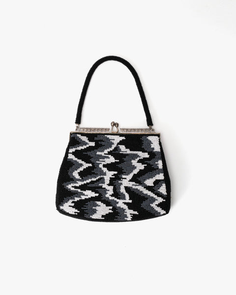 ビーズフリンジバッグ Vintage Bag, Purse, Beaded, Black Abstract Clouds – Kiriko Made