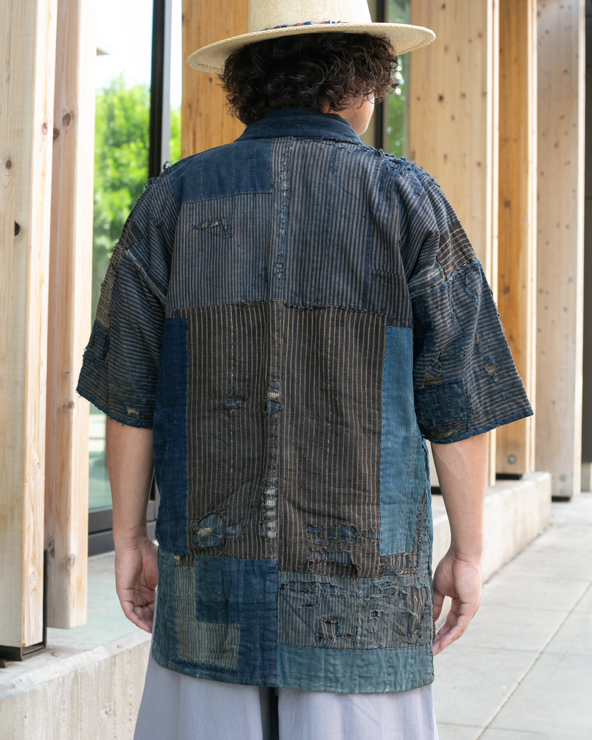 Vintage Noragi Jacket, Patched, Blue, Brown, Black, and Cream