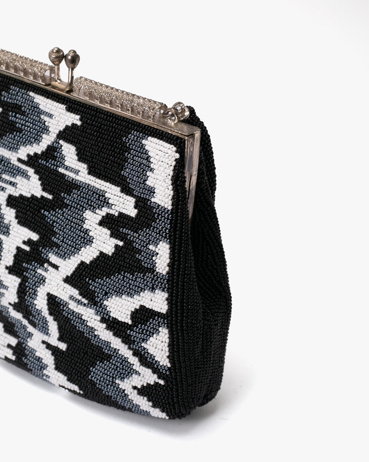 Vintage Bag, Purse, Beaded, Black Abstract Clouds