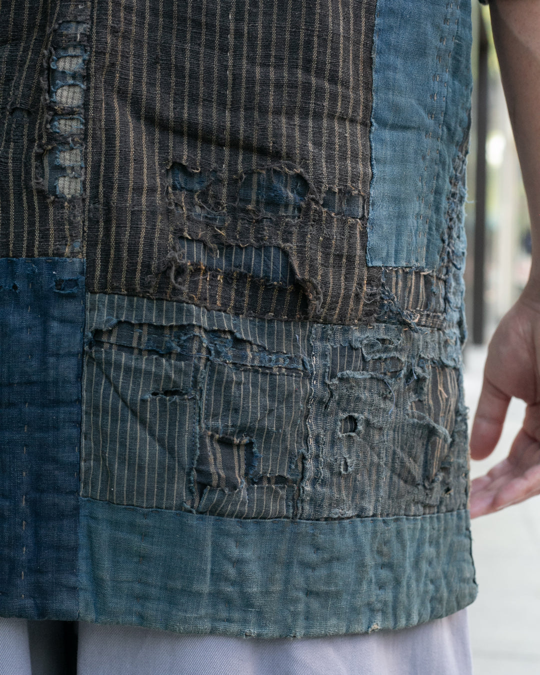 Vintage Noragi Jacket, Patched, Blue, Brown, Black, and Cream