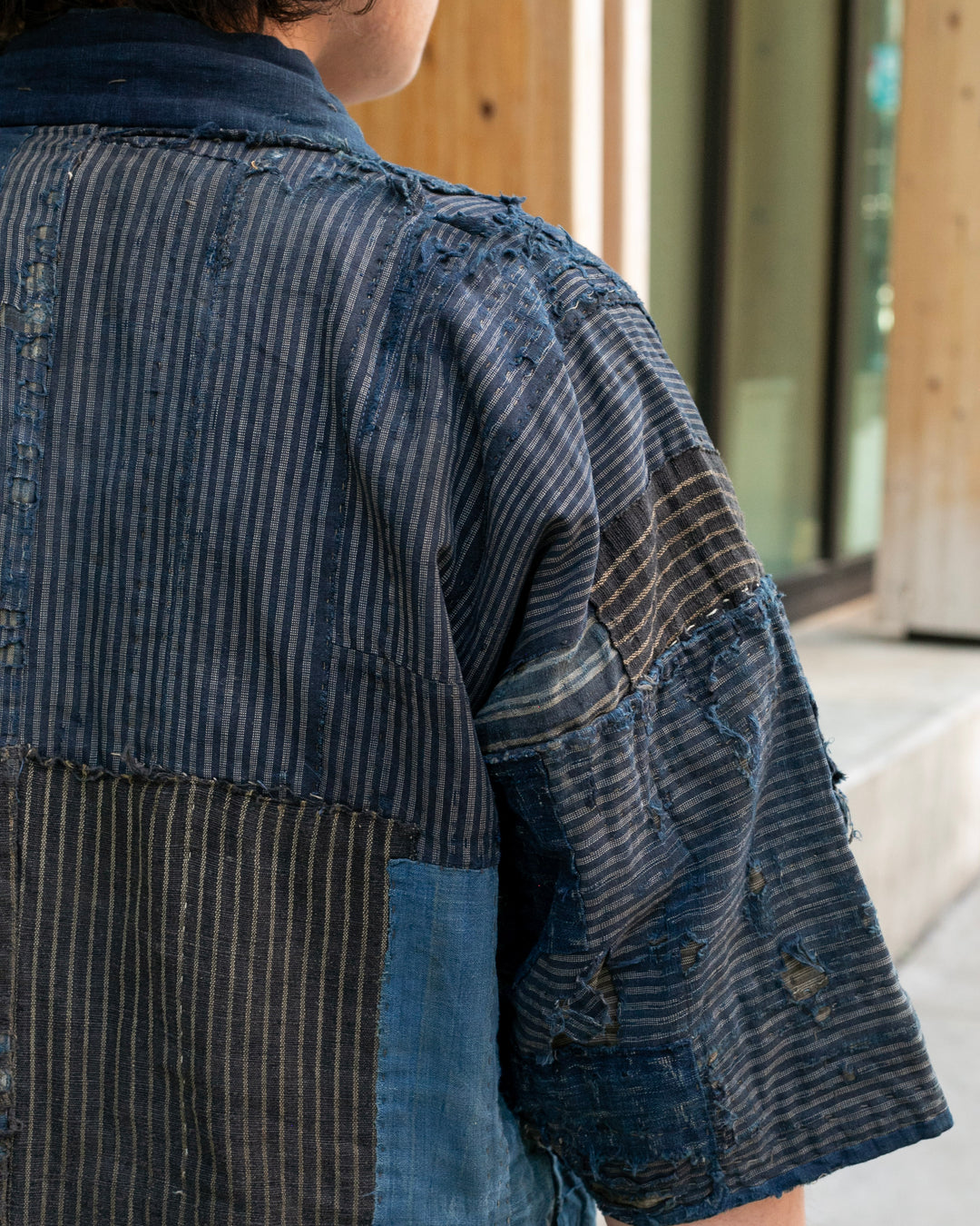 Vintage Noragi Jacket, Patched, Blue, Brown, Black, and Cream