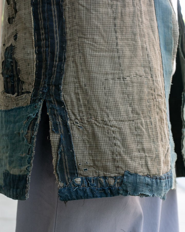 Vintage Noragi Jacket, Patched, Blue, Brown, Black, and Cream