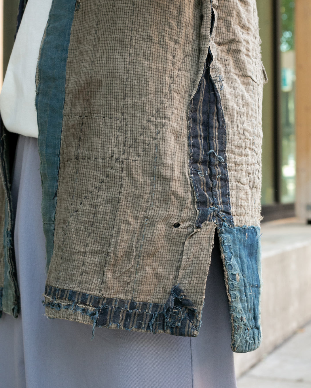 Vintage Noragi Jacket, Patched, Blue, Brown, Black, and Cream