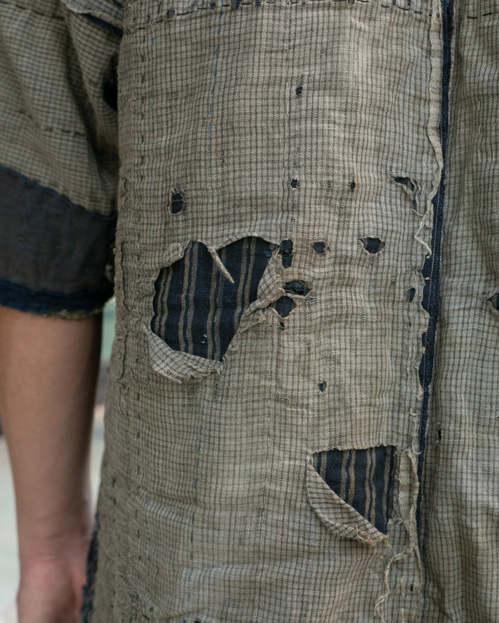 Vintage Noragi Jacket, Patched, Blue, Brown, Black, and Cream