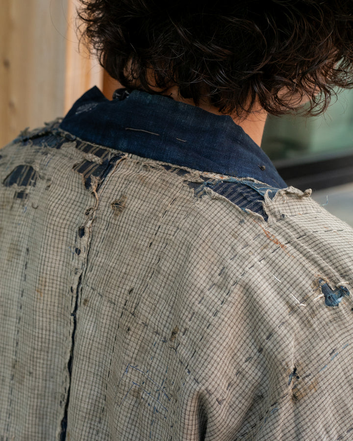 Vintage Noragi Jacket, Patched, Blue, Brown, Black, and Cream