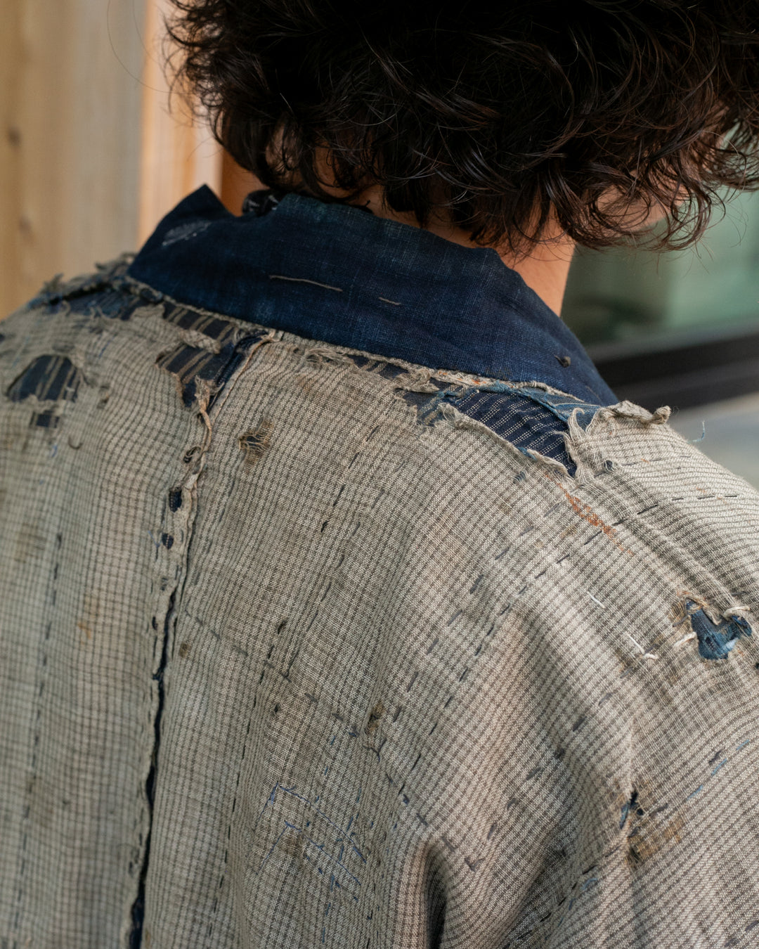 Vintage Noragi Jacket, Patched, Blue, Brown, Black, and Cream