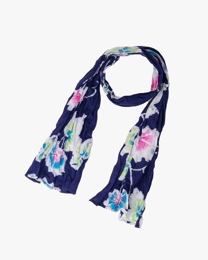 Kiriko Original Scarf, Kiji, Yukata, Shima Navy with Multi color flowers and leaves