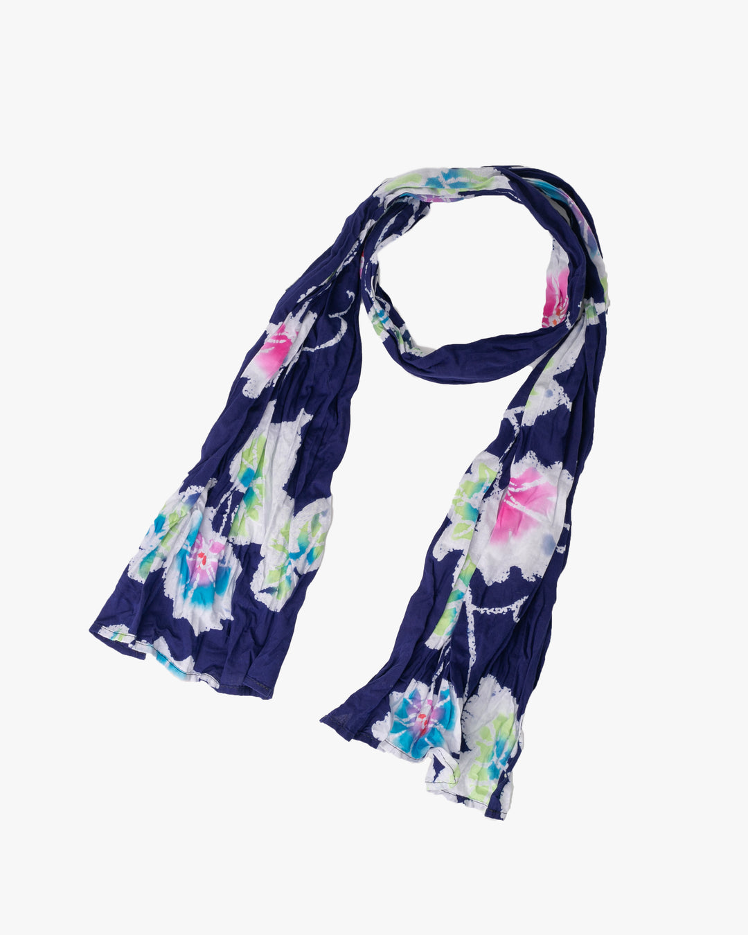 Kiriko Original Scarf, Kiji, Yukata, Shima Navy with Multi color flowers and leaves