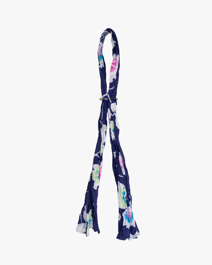 Kiriko Original Scarf, Kiji, Yukata, Shima Navy with Multi color flowers and leaves