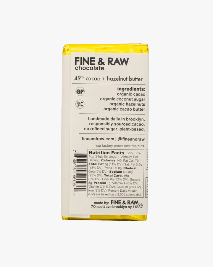 Fine &amp; Raw, Hazelnut Butter Chocolate Bar, 1oz