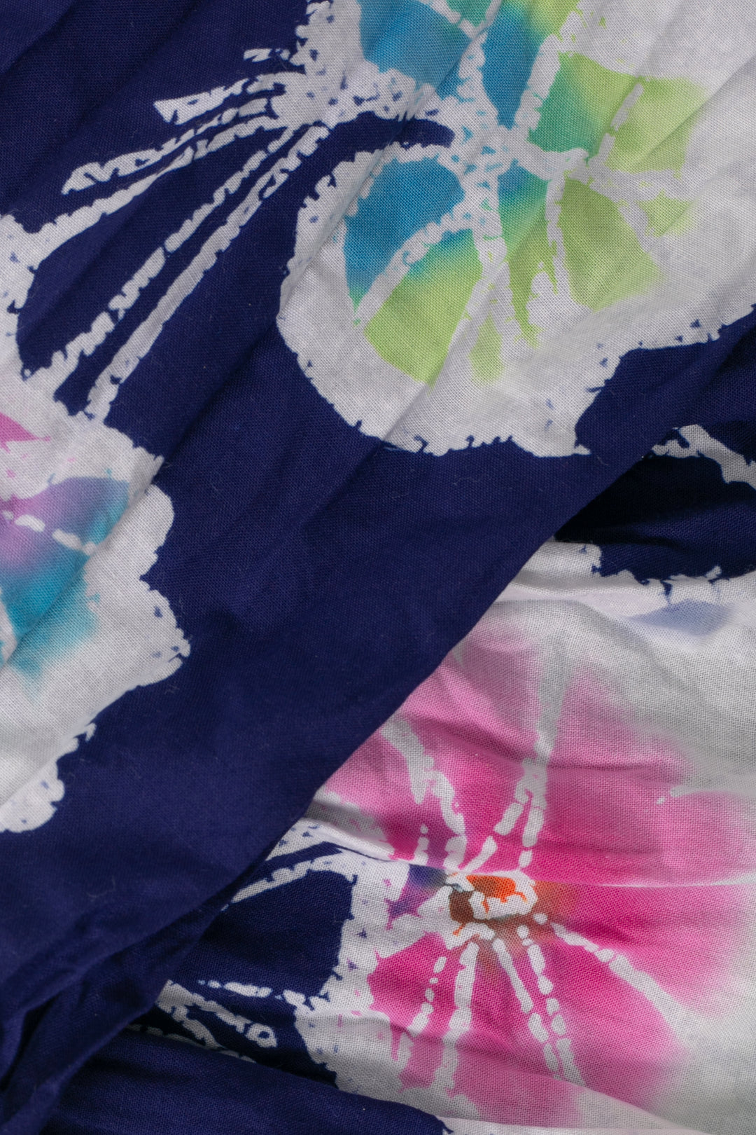 Kiriko Original Scarf, Kiji, Yukata, Shima Navy with Multi color flowers and leaves