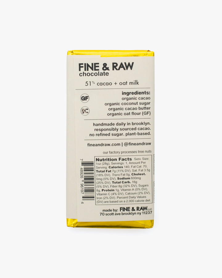 Fine &amp; Raw, Oat Milk Chocolate Bar, 1oz