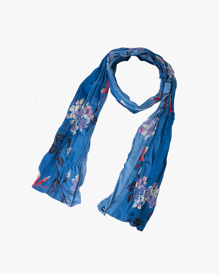 Kiriko Original Scarf, Kiji, Yukata, Shima Sky Blue with Lilac and pink flowers