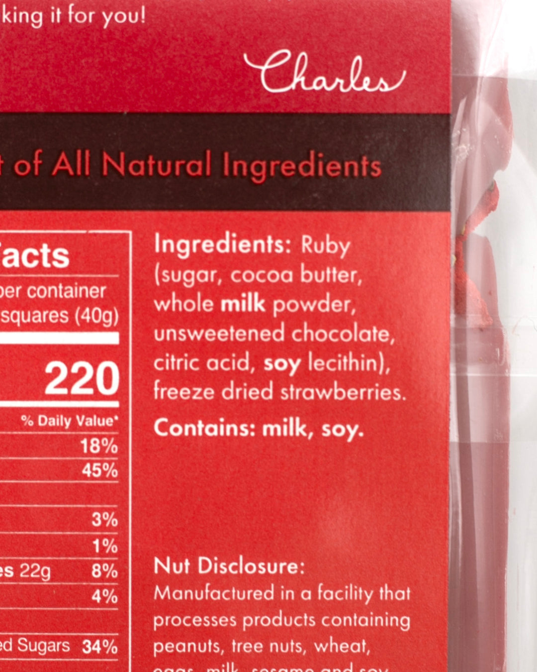 Charles Chocolates, Ruby Cacao Strawberry Bar, 3.5 oz