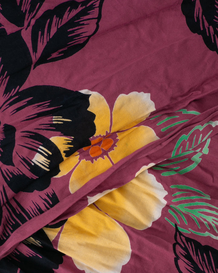 Kiriko Original Scarf, Kiji, Yukata, Shima Magenta with Light Orange and Black Flowers