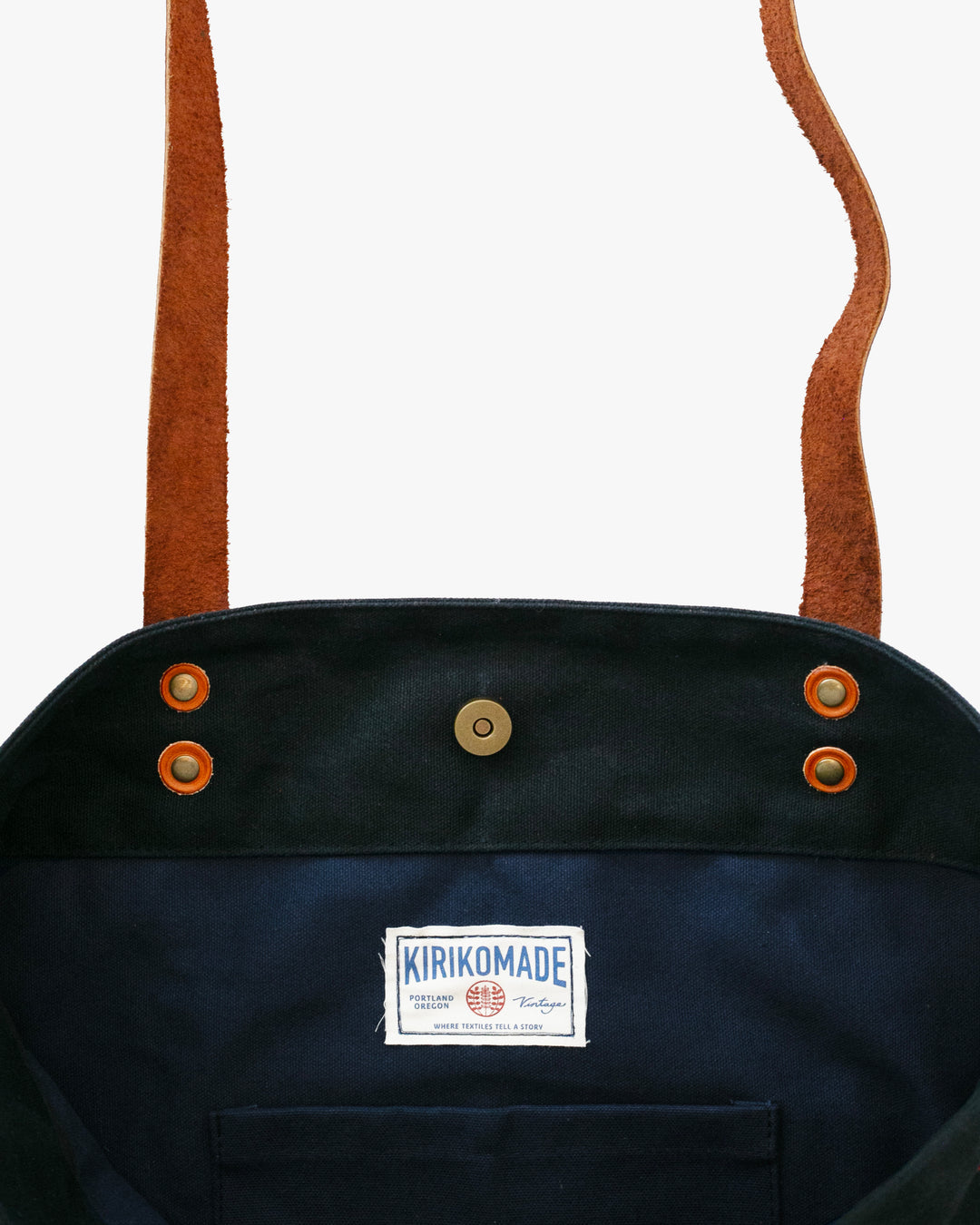 Kiriko Original Waxed Canvas Obi Tote Bag, Black, Tsuru and Kozuchi