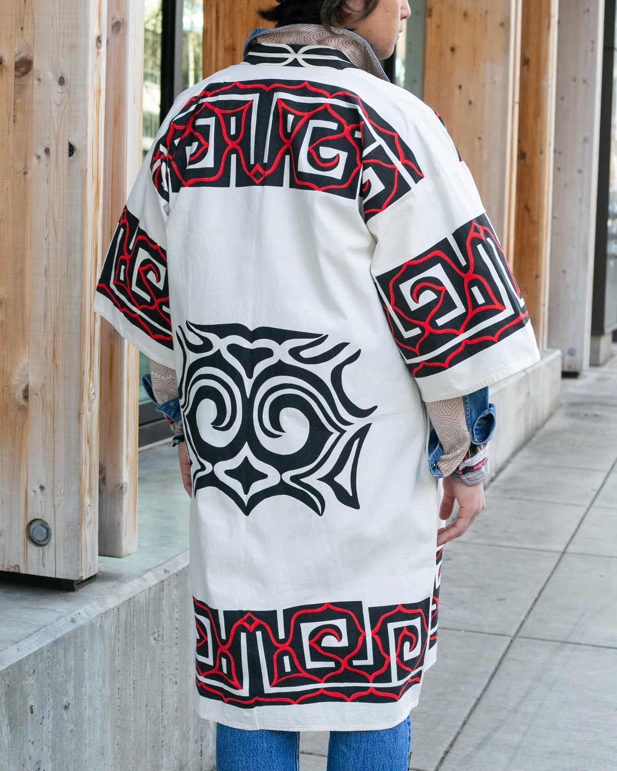 Vintage Ainu Robe, Natural With Black and Red