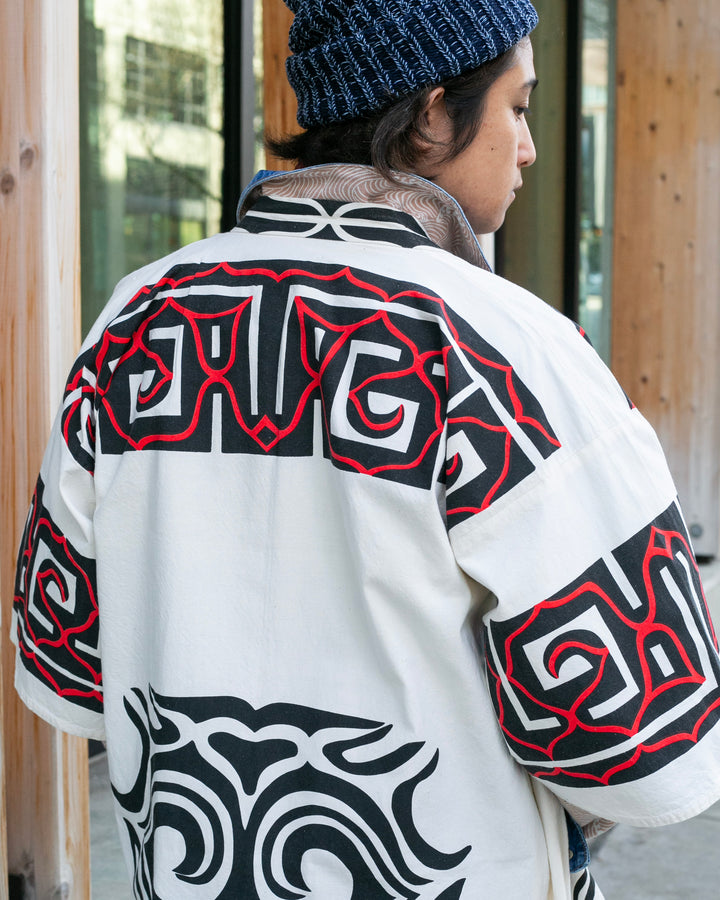 Vintage Ainu Robe, Natural With Black and Red
