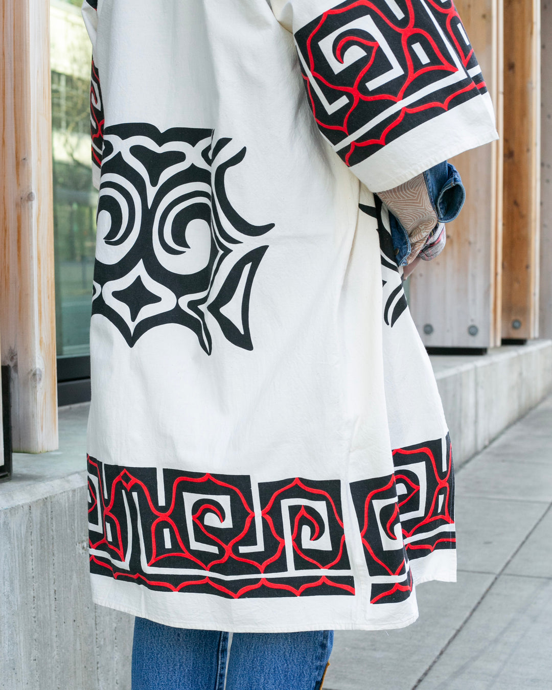 Vintage Ainu Robe, Natural With Black and Red