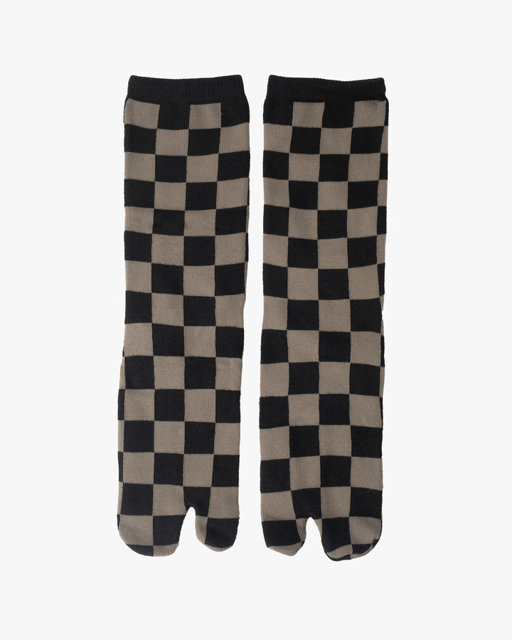 Kurochiku, Tabi Socks, Crew, Black and Beige Ichimatsu- M/L