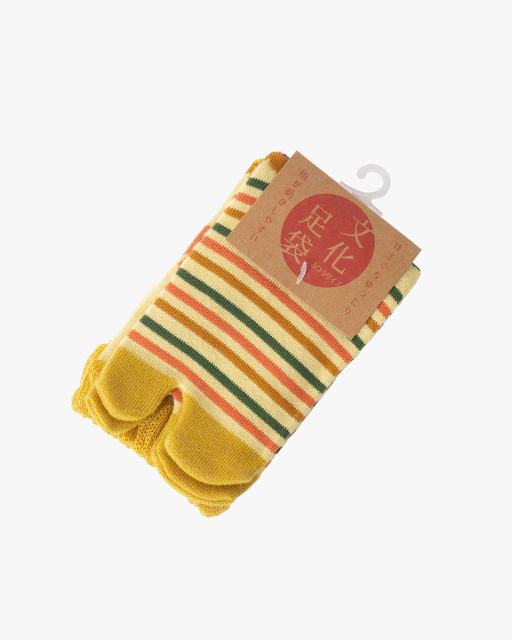 Kurochiku, Tabi Socks, Crew, Yellow, Orange Flowers and Stripes - S/M