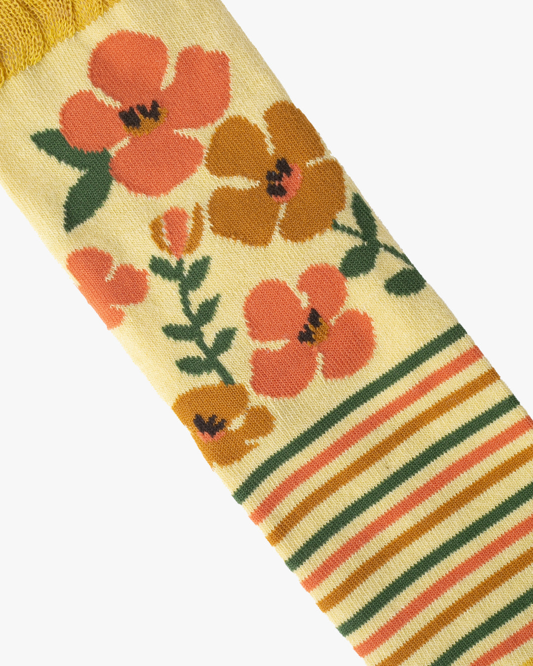 Kurochiku, Tabi Socks, Crew, Yellow, Orange Flowers and Stripes - S/M