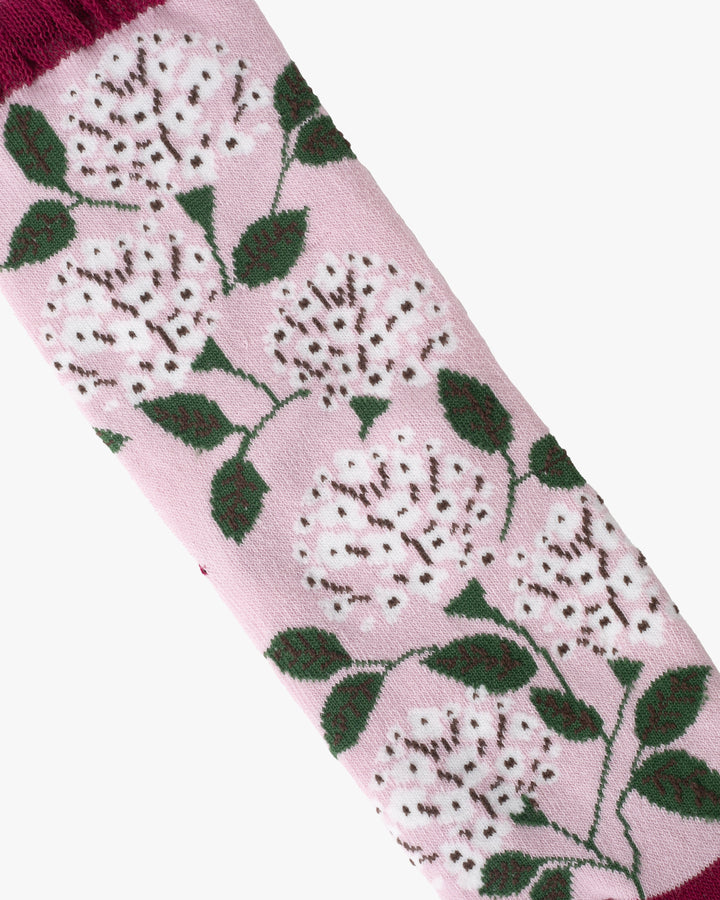 Kurochiku, Tabi Socks, Crew, Light Pink with White Wildflowers - S/M