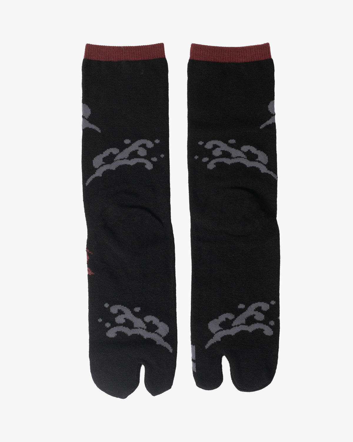 Kurochiku, Tabi Socks, Crew, Black, Gray and Red Koi - M/L