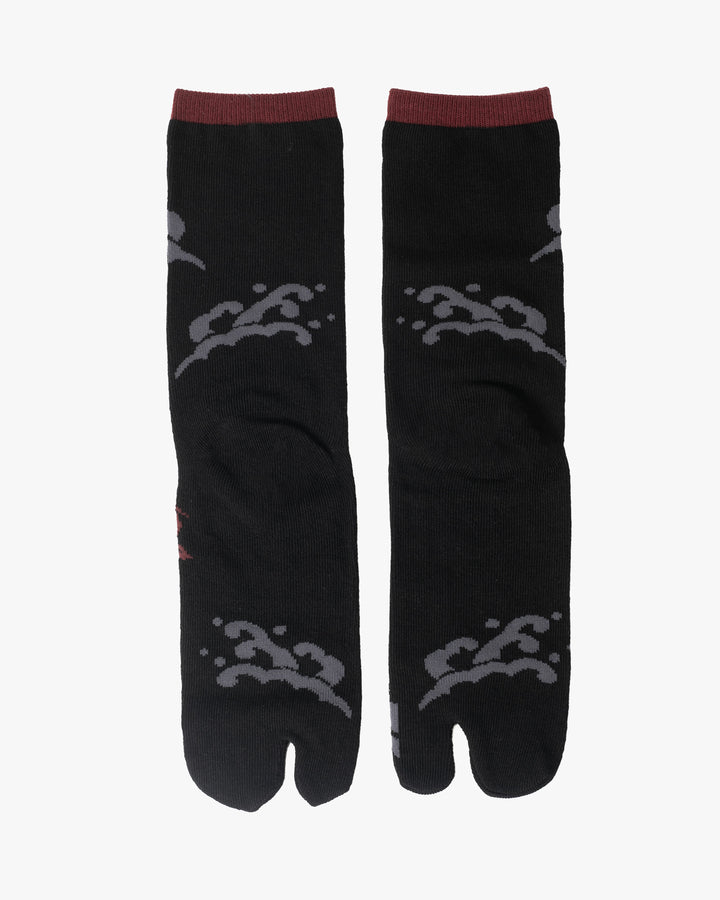 Kurochiku, Tabi Socks, Crew, Black, Gray and Red Koi - M/L