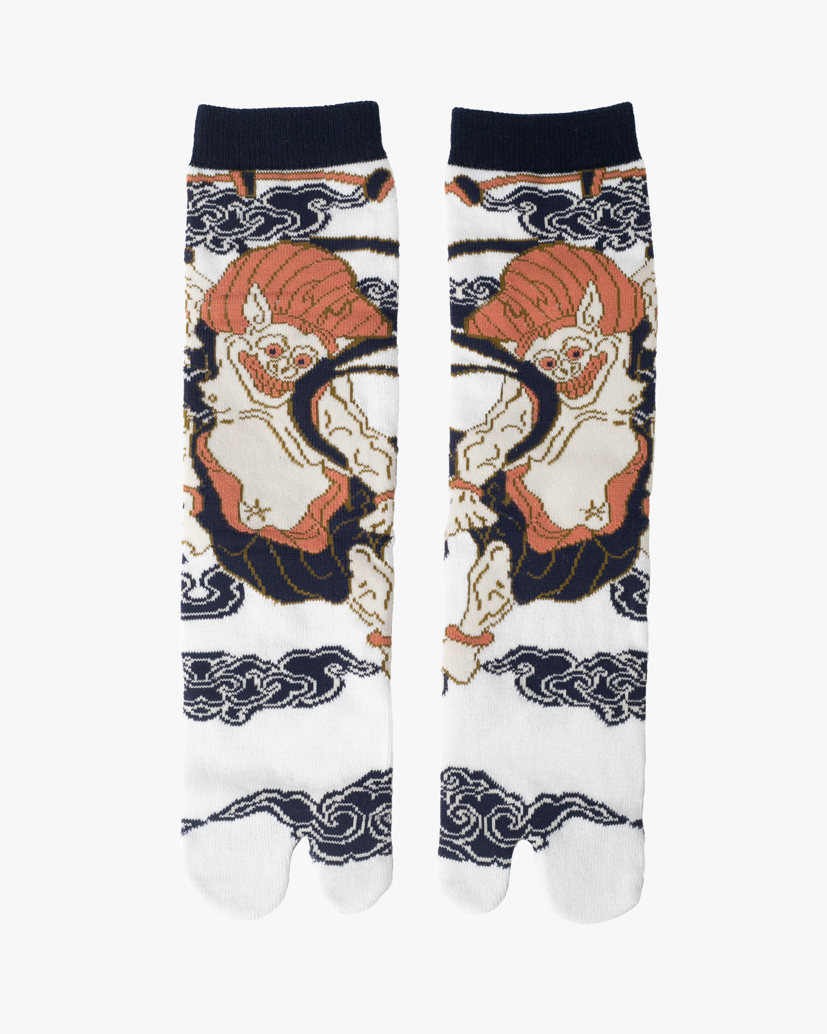Kurochiku, Tabi Socks, Crew, White, Navy and Coral Pink, Raijin - M/L