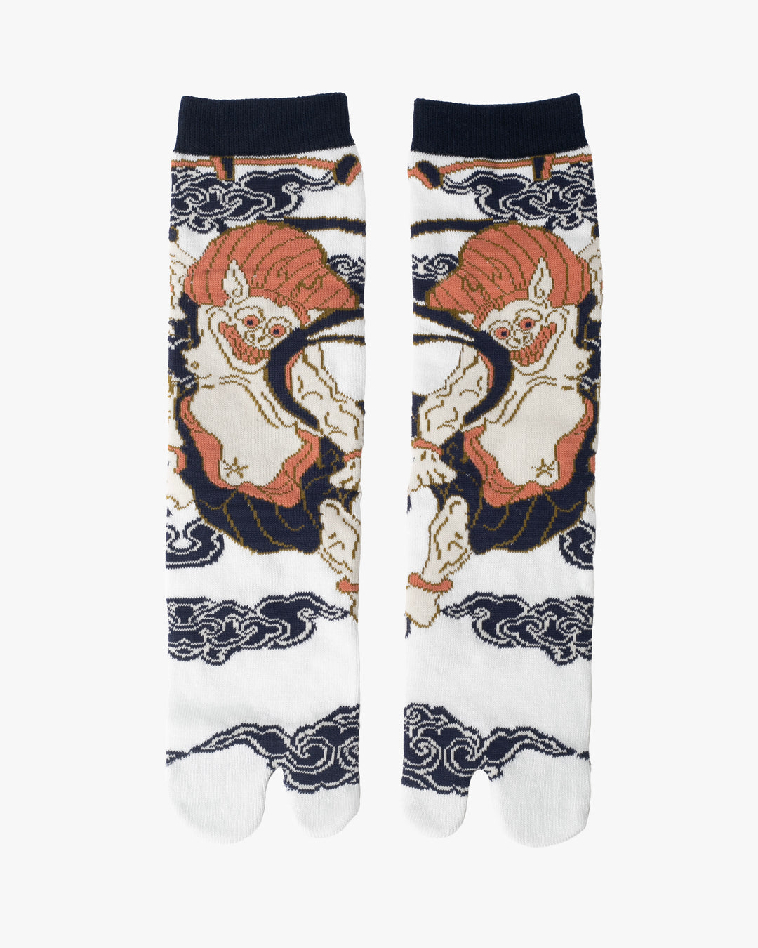 Kurochiku, Tabi Socks, Crew, White, Navy and Coral Pink, Raijin - M/L