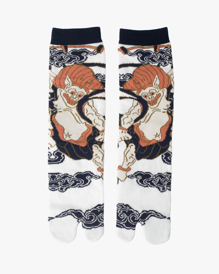 Kurochiku, Tabi Socks, Crew, White, Navy and Coral Pink, Raijin - M/L