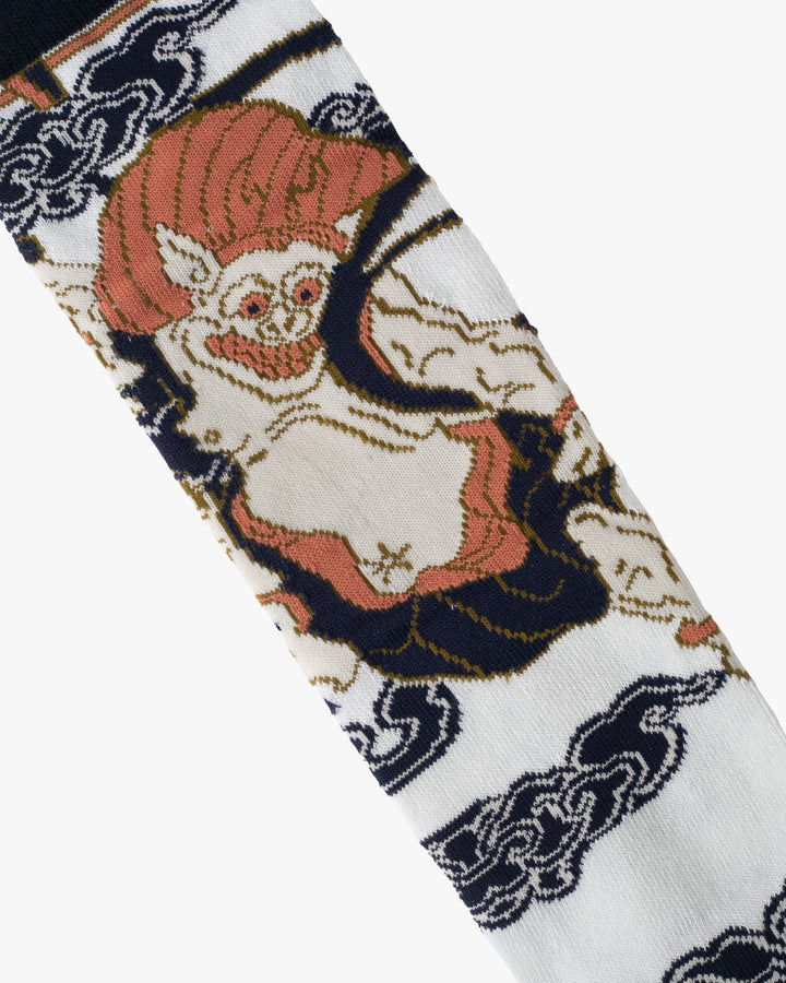 Kurochiku, Tabi Socks, Crew, White, Navy and Coral Pink, Raijin - M/L