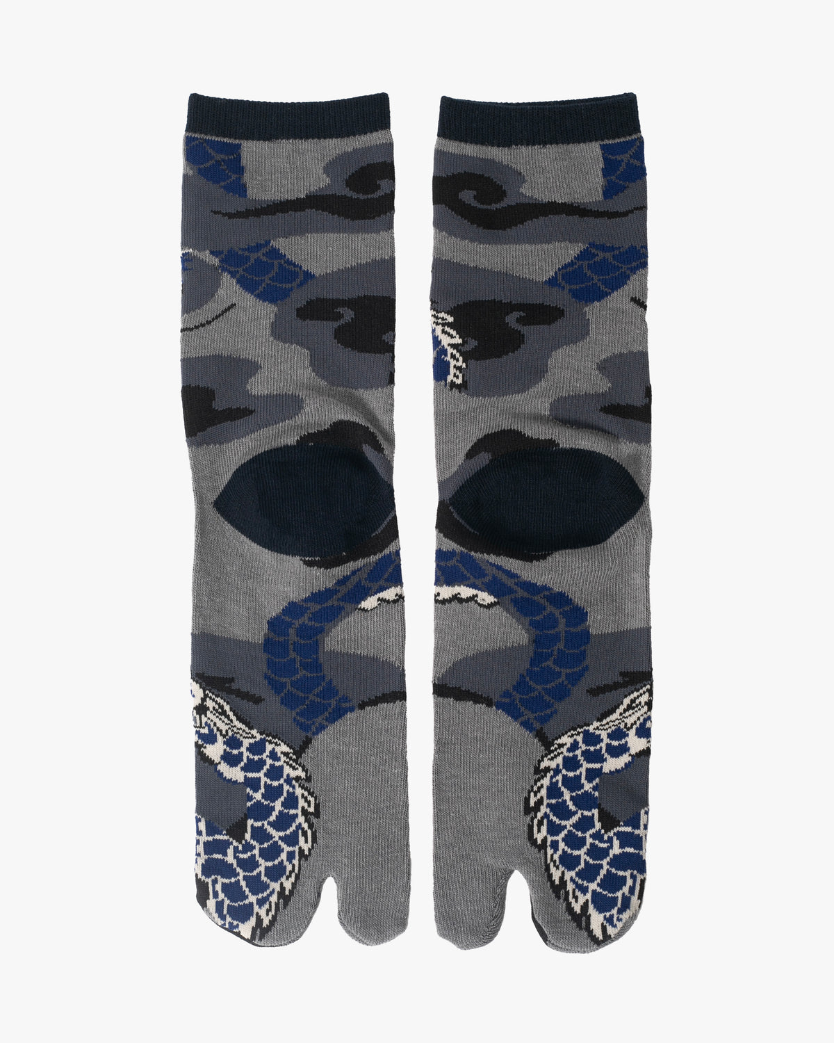 Kurochiku, Tabi Socks, Crew, Gray, Blue and Black Dragon - M/L